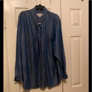 New-MICHAEL KORS Denim Tie-neck Shirt